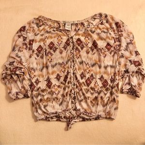 American Rag XS Batwing Boho Peasant Top Braided Trim Slub Knit
